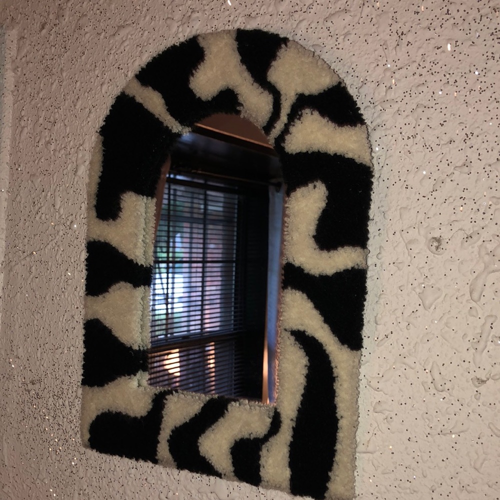 Plush Black and Cream Patterned Wall Mirror - Decorative Home Wall Decor